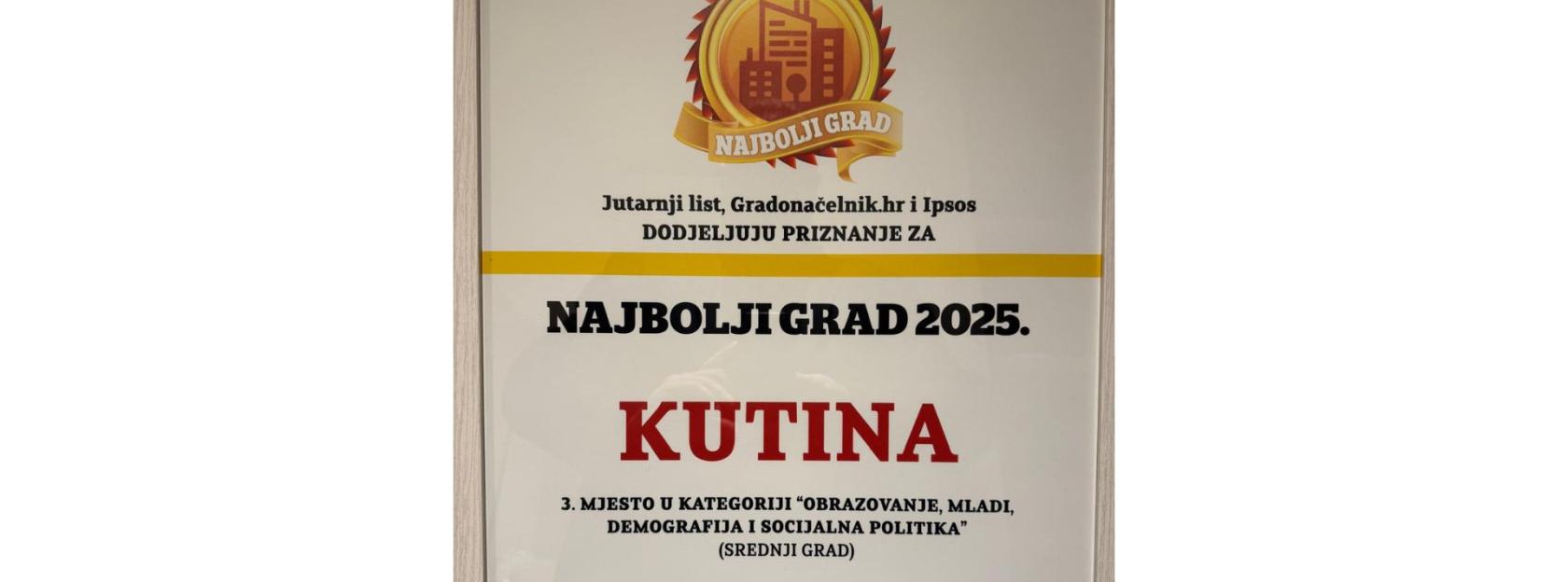 Grad Kutina osvojio 3. mjesto u izboru za Najbolji grad: potvrda dugogodišnjih ulaganja u djecu, mlade i obitelji