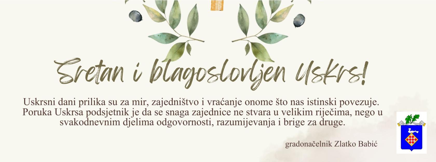 Uskrsna čestitka gradonačelnika Grada Kutine, Zlatka Babića